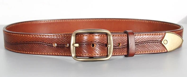 Extra Thick Double-sided Men's Belt Tactical Personalized Jeans Belt Genuine Leather Men's Pure Copper Pin Buckle Luxury Belt