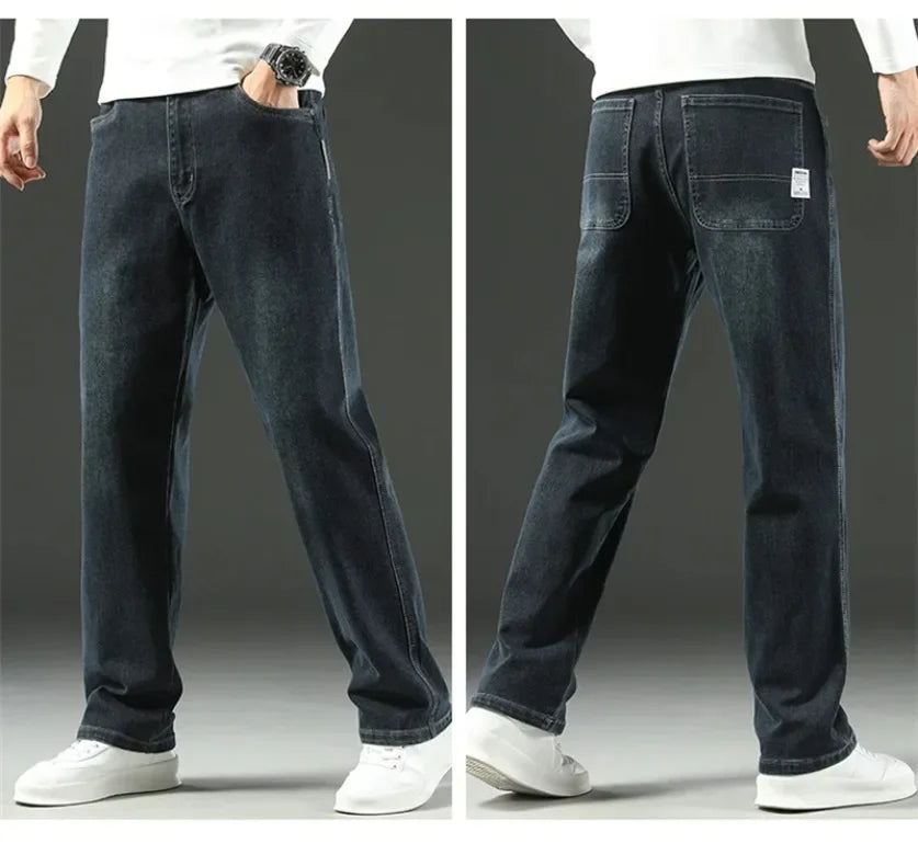 2025 New Autumn and Winter Men's Jeans Loose Comfortable Straight Business Casual Versatile Wide-leg Business Trousers