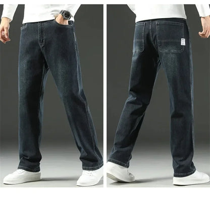 2025 New Autumn and Winter Men's Jeans Loose Comfortable Straight Business Casual Versatile Wide-leg Business Trousers