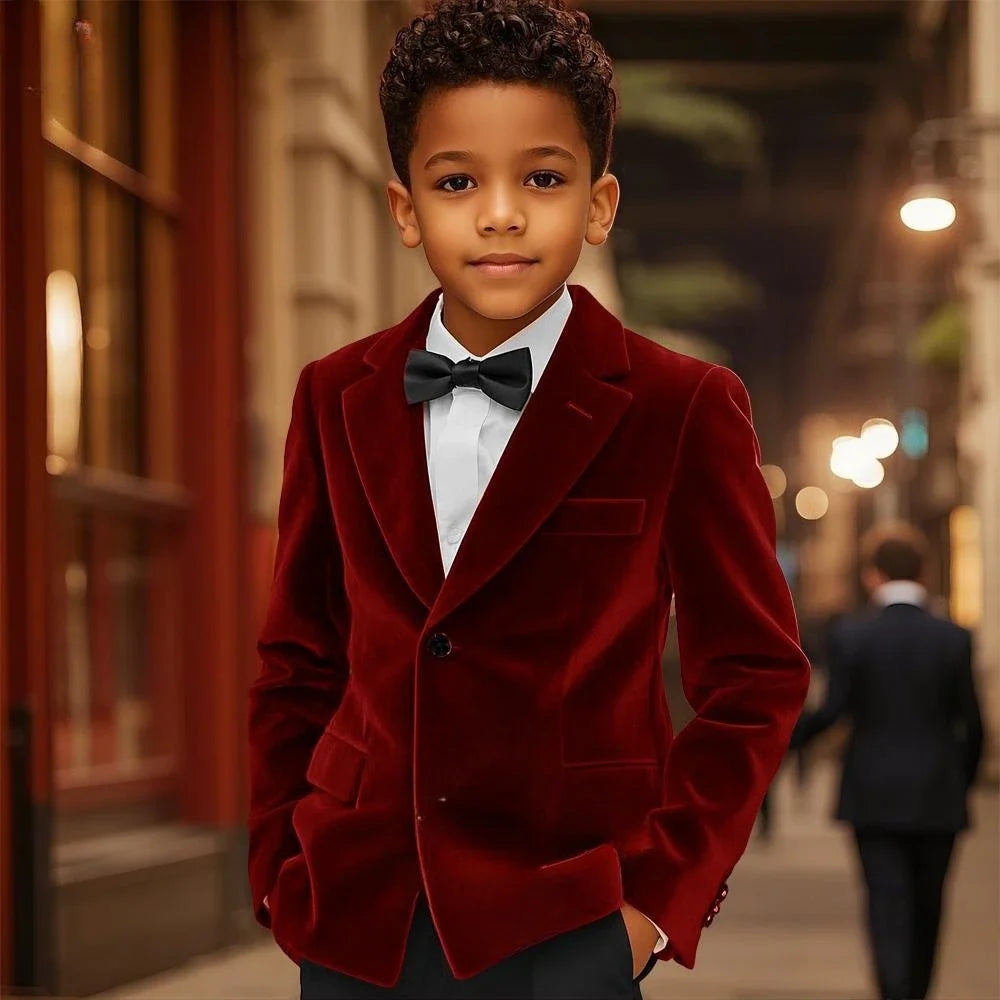 Autumn Velvet Boys Suits 2 Pieces Jacket Pants Piano Performance Outfit Elegant Notched Lapel Kids Suit Set 2-20T