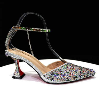 New Arrival Fashion Style Pointed Shoes Bag Soft Handle Bag Anklet Design Medium Heel Ladies Shoes Suitable for Wedding Party