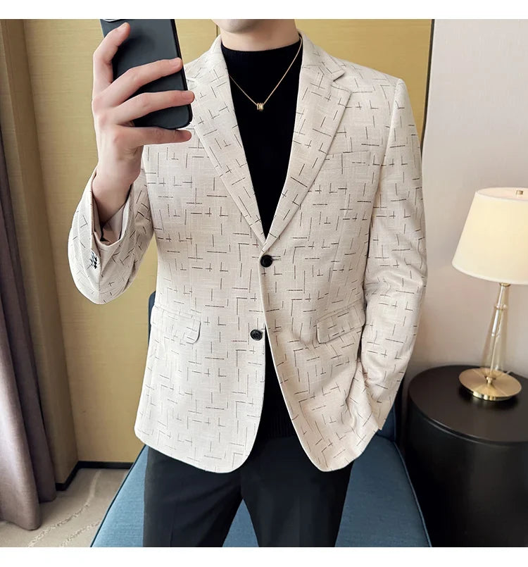 High Quality Jacquard Suit Jacket for Men 2025 Fashion Korean Style Slim Fit Business Casual Wedding Social Dress Coats 4XL-M