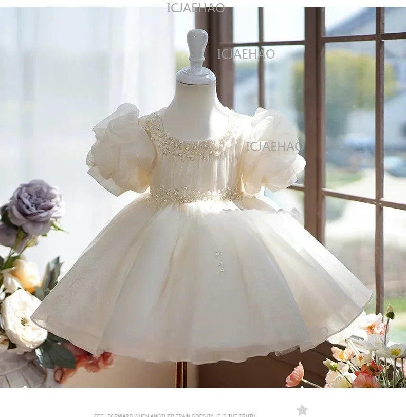 Kids Formal Champagne Children Girls Birthday Princess Summer Costume Flower Girl Wedding Little Gown Host Piano Performance