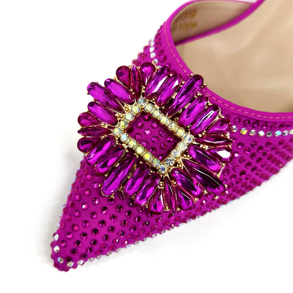 2025 Nigerian Women's Party Shoes and Bags Medium Heel Pointed Toe Elegant Party Footwear With Matching Color Handbag for Women
