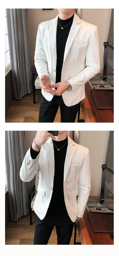 2022 Autumn Leather Jacket Men Slim fit Casual Business Blazer Masculino Solid Color Street Wear Social PU Coat Costume Homme