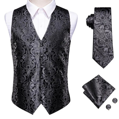 Mens Vests Tie Sets V-Neck Grey Red Purple Blue Green Pink Black Waistcoat Hanky Cufflinks Wedding Business Designer