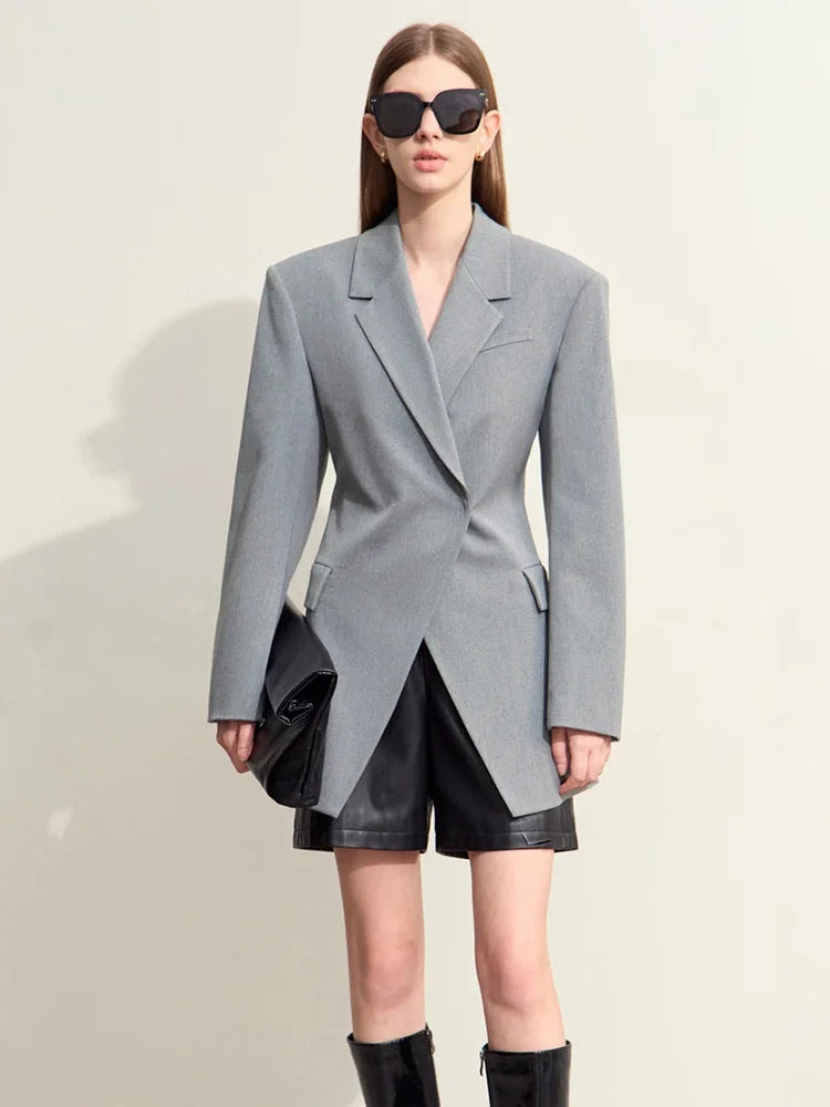 Fall Clothes 2024 Women Blazers Vintage Coat Autumn Western Long Jacket Solid Slim-fit Office Lady Basics Blazer 12443153