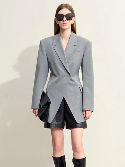 Fall Clothes 2024 Women Blazers Vintage Coat Autumn Western Long Jacket Solid Slim-fit Office Lady Basics Blazer 12443153