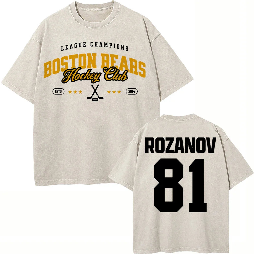 Vintage Washed Heated Rivalry Ilya Rozanov 81 Boston Raiders Tshirt Men Shane Hollander 24 Montreal Metros 100% Cotton Tees Tops