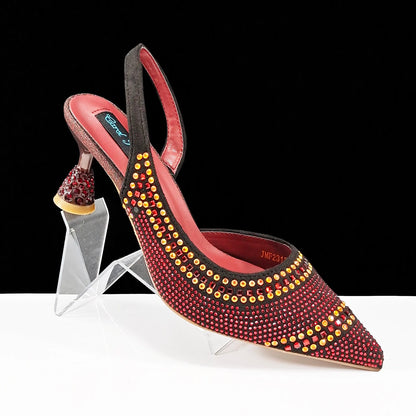 New Italian Pumps and Bag To Party 2024 INS Style Pointed-Toe Rhinestone Elegant High Heels Champagne Wedge for Women