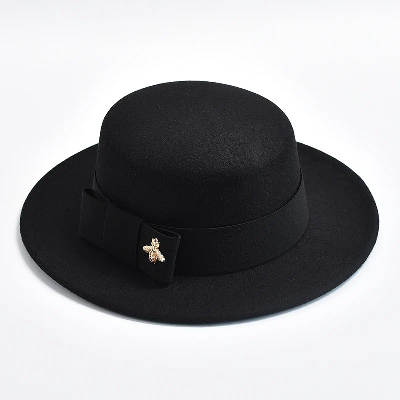 New Fedora Hat for Women Elegant Fashion Formal Wedding Decorate Church Cap Flat Top Bow Party Jazz Hat Chapeau Femme