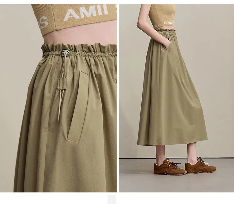 Women's Skirt 2026 Summer New Ruffle Hem Elastic Waist A-Line Midi Skirt Casual Outdoor Loose Fit Skirt For Women 12622013