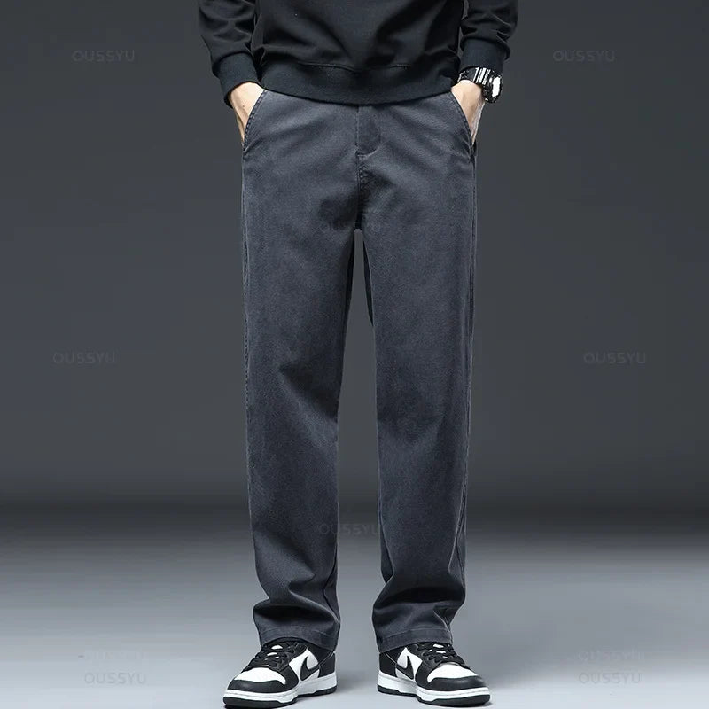 2025 New High Quality Soft Lyocell Fabric Jeans Men Elastic Waist Loose Straight Four Seasons Denim Trousers Male Plus Size 5XL