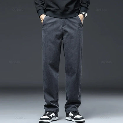 2025 New High Quality Soft Lyocell Fabric Jeans Men Elastic Waist Loose Straight Four Seasons Denim Trousers Male Plus Size 5XL