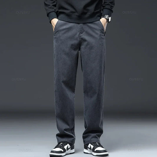 2025 New High Quality Soft Lyocell Fabric Jeans Men Elastic Waist Loose Straight Four Seasons Denim Trousers Male Plus Size 5XL