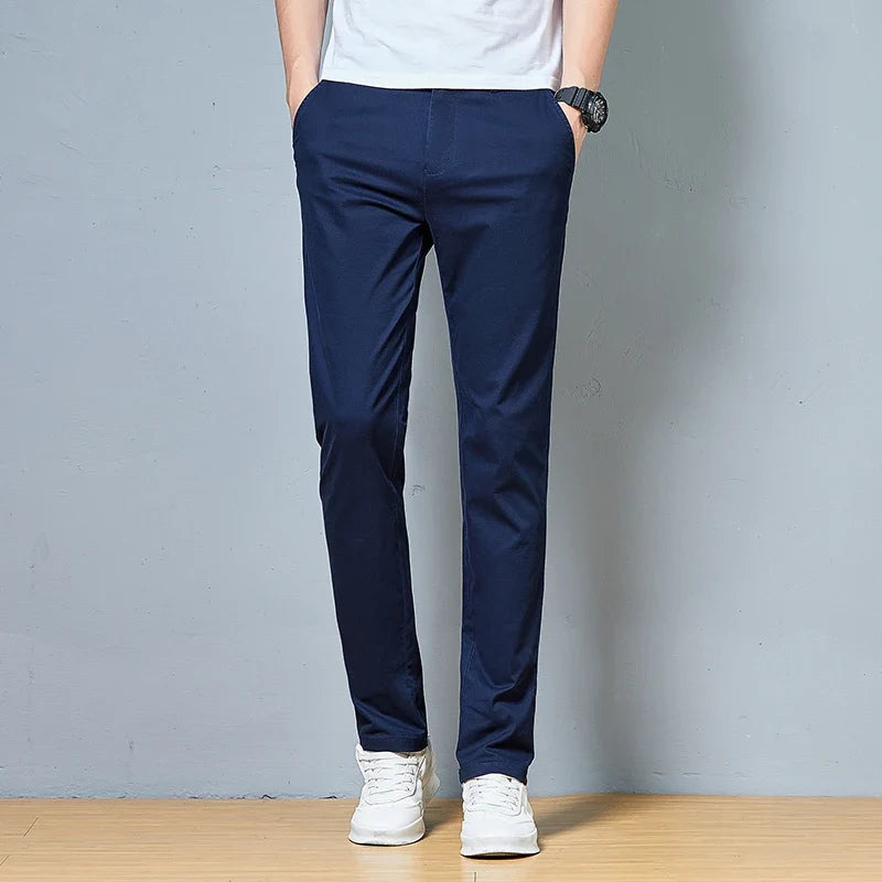 Top Grade Cotton New Brand Casual Fashion Relax Fit Long Dress Pants Korean Straight Business Trousers Office Mens Clothing 2026