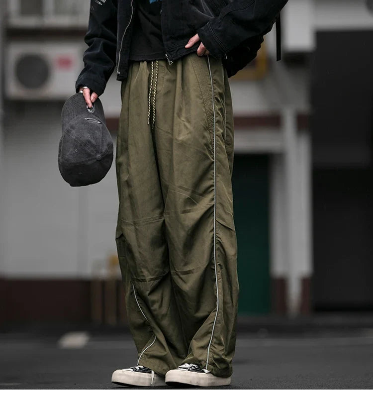 Korean Streetwear Waterproof Outdoor Utility Cargo Pants For Men Quick Dry Adjustable Hem Oversized Sport Casual Pants Trendy