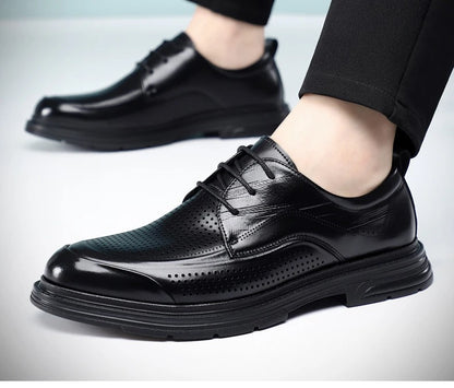 2026 New Men's Breathable Hollow Out Leather Oxford Shoes Formal Business Dress Shoes for Man Summer Autumn Platform Shoe Male