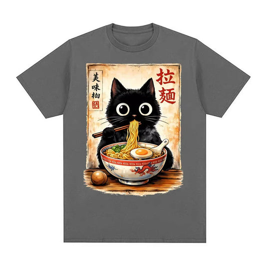Kawaii Ramen Cat Retro Japanese N..Essential T-shirt Men Women Clothing Fashion Cotton T Shirt Oversized Short Sleeves Tee Shirt