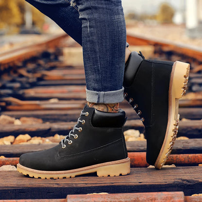 Designer Leather Mens Spring Fall Ankle Boots Trekking Yellow Coffee Designer Tactical Boots Outdoor for Men Work Shoes Sneakers