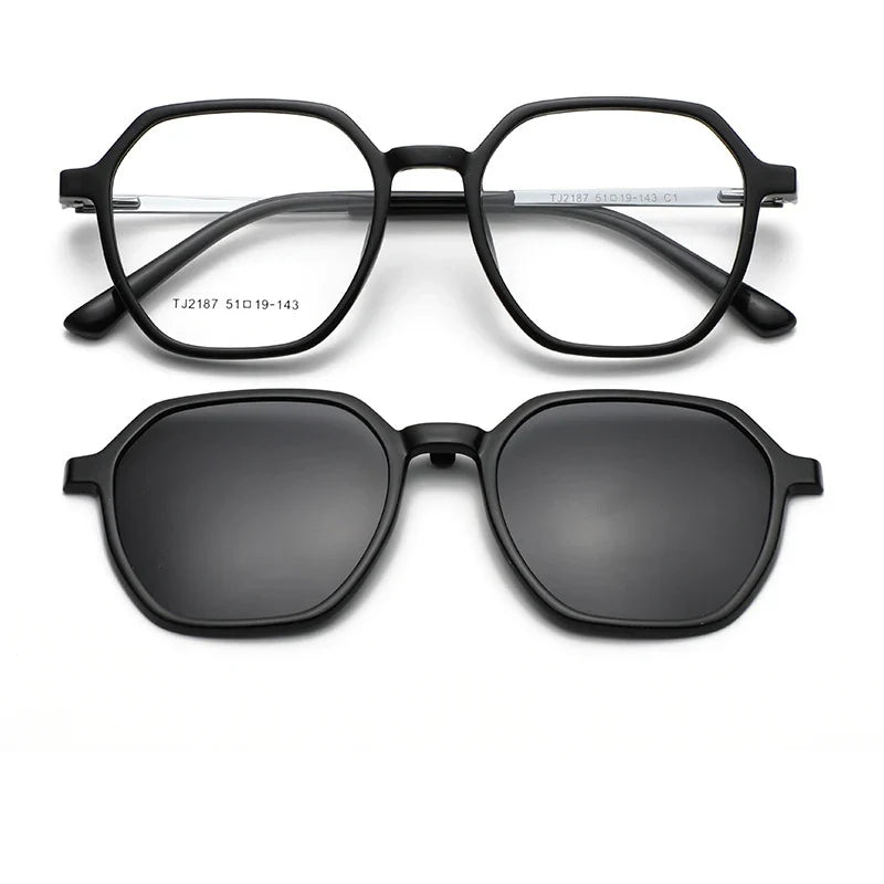 Magnetic Clip on Glasses Women Driving Polarised Polygonal Optical Myopia Eyewear Men Custom Prescription Glasses TJ2187