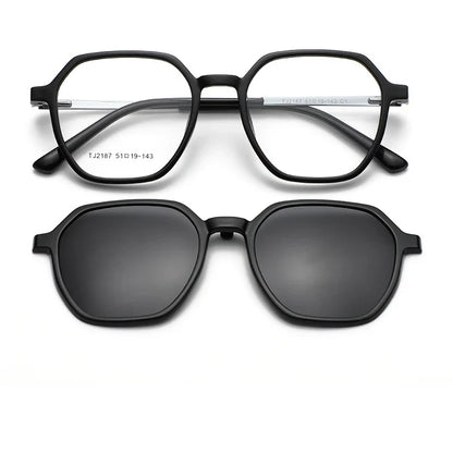 Magnetic Clip on Glasses Women Driving Polarised Polygonal Optical Myopia Eyewear Men Custom Prescription Glasses TJ2187