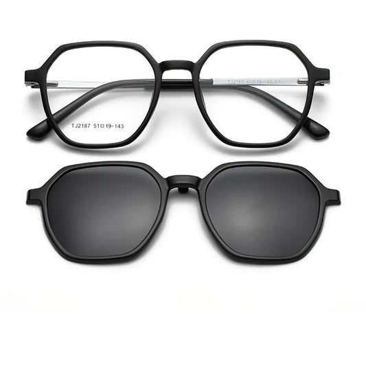 Magnetic Clip on Glasses Women Driving Polarised Polygonal Optical Myopia Eyewear Men Custom Prescription Glasses TJ2187