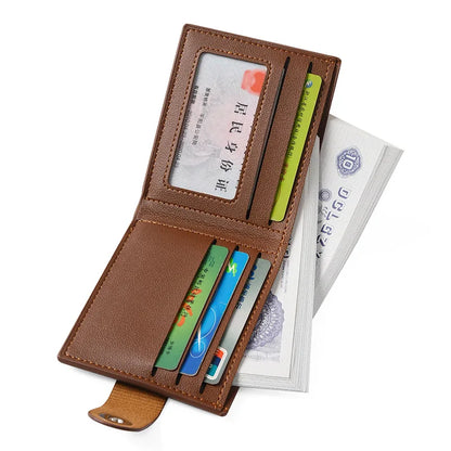 Men's Wallet Pu Leather Short NO Zipper Buckle Wallet Solid Color Wear-Resistant Leather Clip Daily Casual Fashion Zero Wallet