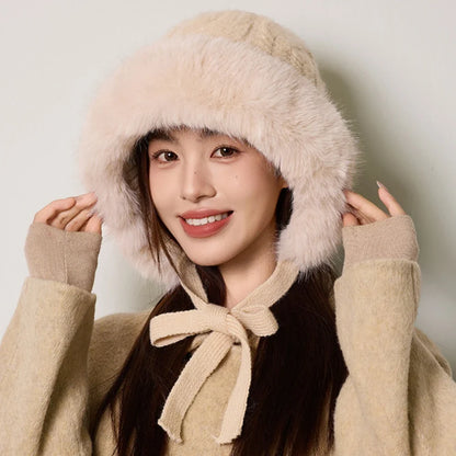 Knitted Hat New Thick Warm Winter Russian Hat Women Windproof Fluffy Fur Hat Lady Skullies Beanies Female Ski Earflap Cap