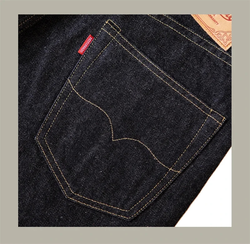 Black Jeans Straight Fit 14.5oz Selvedge Denim Pants Rinsed