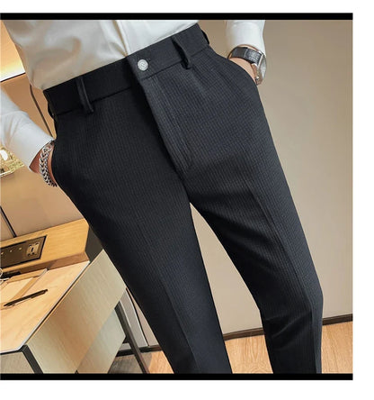 Men's Waffle Casual Pants Fashion Korean Stretch Waist Business Formal Pants Mens Social Party Suit Pants Streetwear Pencil Pant