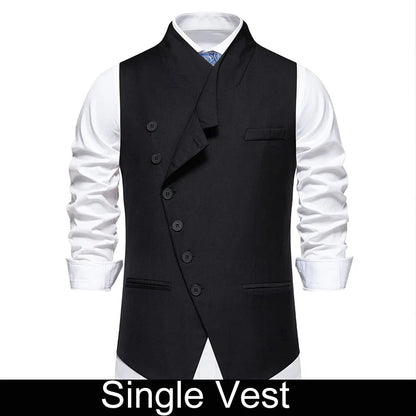 Man Suit Vest Spring Autumn Thin Solid Stand Collar Male Waist Slim Sleeveless Single-breasted Business Wedding Men Vest