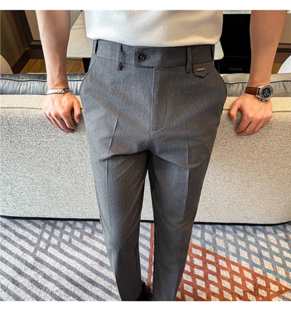 High Quality Modal Acetate Elastic Waist Casual Pants 2026 Spring Summer New Men's Solid Color Slim Fit Business Suit Pants