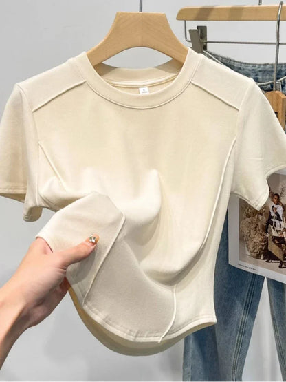 2026 Summer White T-shirt Cotton Female Short-sleeved Student Versatile Slim T-shirt Harajuku Crop Top Trend
