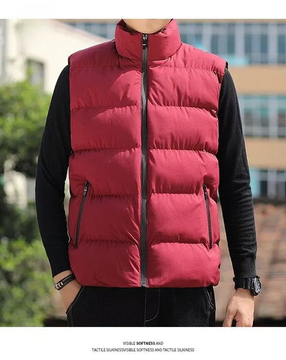 Men's down Vest Thickened Casual Style Stand Collar Jacket Autumn Winter New Fashion Youth Active Fit Zipper Pocket Daily Wear