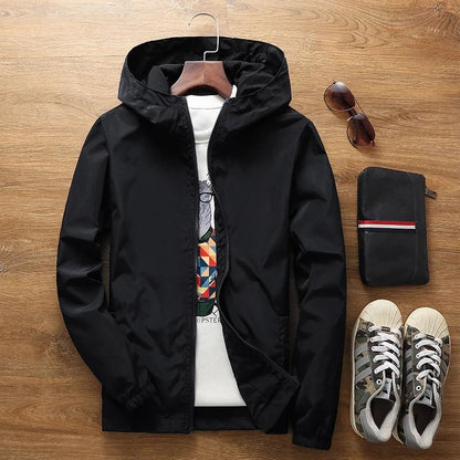 Waterproof Jacket Men Outdoor Softshell Zip Up Hooded Jacket Windbreaker Hiking Camping Coats Lightweight Spring Autumn Coats