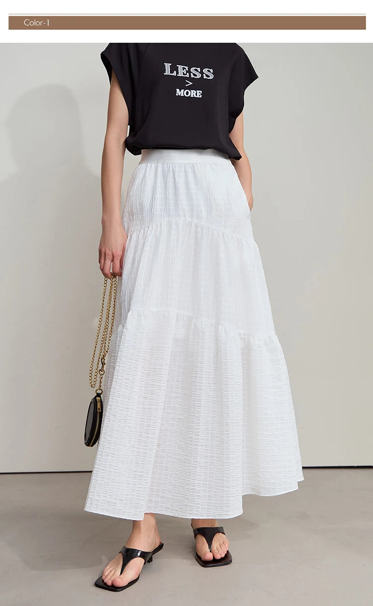 Minimalist Casual Halter Skirt Women 2025 Summer New Office Lady Solid Color Pockets Loose A line Cake Long Skirt 12542072