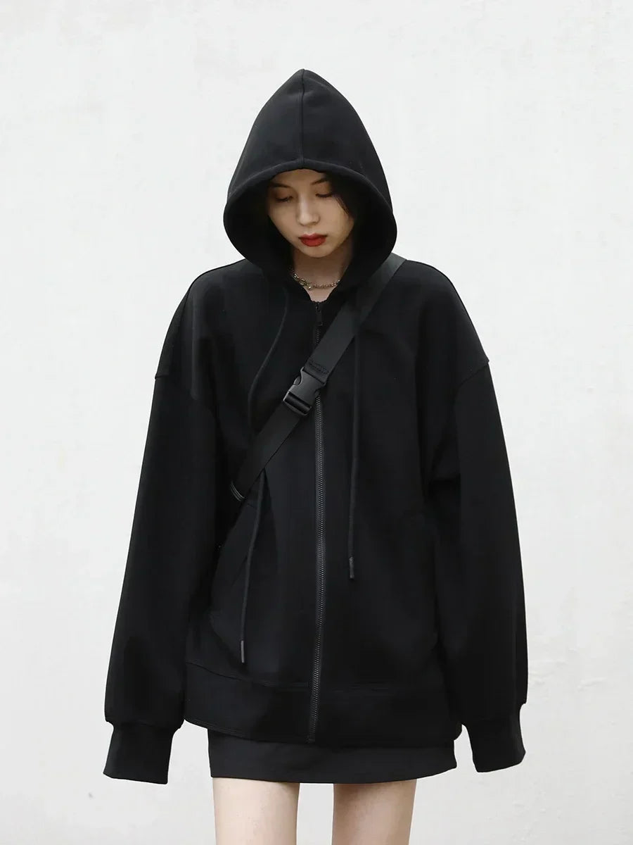 Women Sweatshirts Hoodies Solid Loose Casual Hooded Female Tops Lady Coat Medium Length Overcoat Spring Autumn 2025