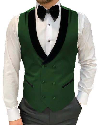 Men's Casual Suit Vest Double Breasted Shawl Lapel Dress Waistcoat for Wedding Party Dinner