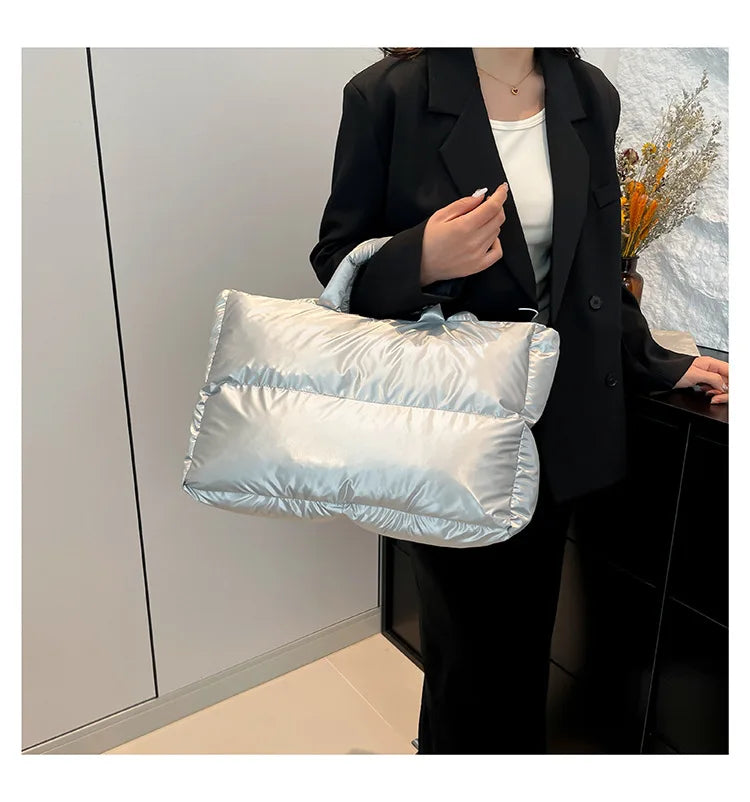Fashion Large Capacity Puffer Shoulder Bags Padded Women Handbags Casual Nylon Quilted Big Tote Bag Warm Winter Shopper Purses