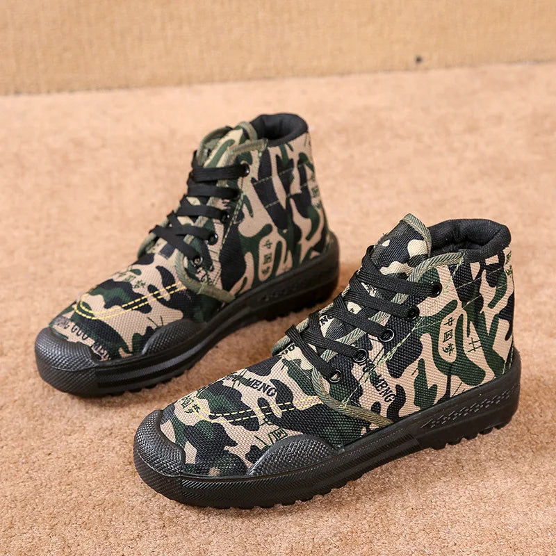 35-45 Men Boots Canvas Shoes Spring Autumn High Top Work Safety Ankle Botas Camouflage Non-slip Zapatillas Lace-up Footwear Y13