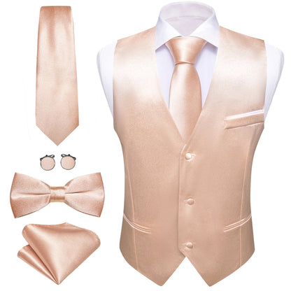Elegant Silk Vest for Men Wedding Solid Gold Green Pink Purple Red Waistcoat Tie Bowtie Set Sleeveless Jacket Suit Barry Wang