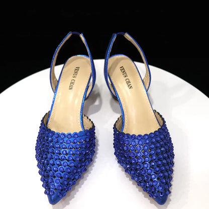 2023 New INS High-Heeled Pointed Toe Wedding Shoes Colorful Full Diamond Design Shoe and Bag Set for Nigeria Party