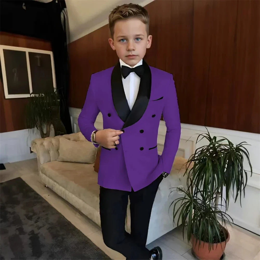 Double Breasted Kids Tuxedo 2 Pieces Holiday Outfit,High Quality Shawl Lapel Boys Suits Weddin Wear,Plus Size Suit Set