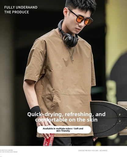 Men's Summer Thin Short Sleeve T-Shirt Ice Silk Quick Dry Large Size round Neck Sport Loose Casual Workwear Breathable Sweat ...