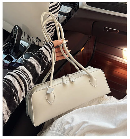 Vintage Long Shoulder Bag Women Shoulder Bag Luxury Cowhide Ladies Handbag Female Commuter Shopping Underarm Bag