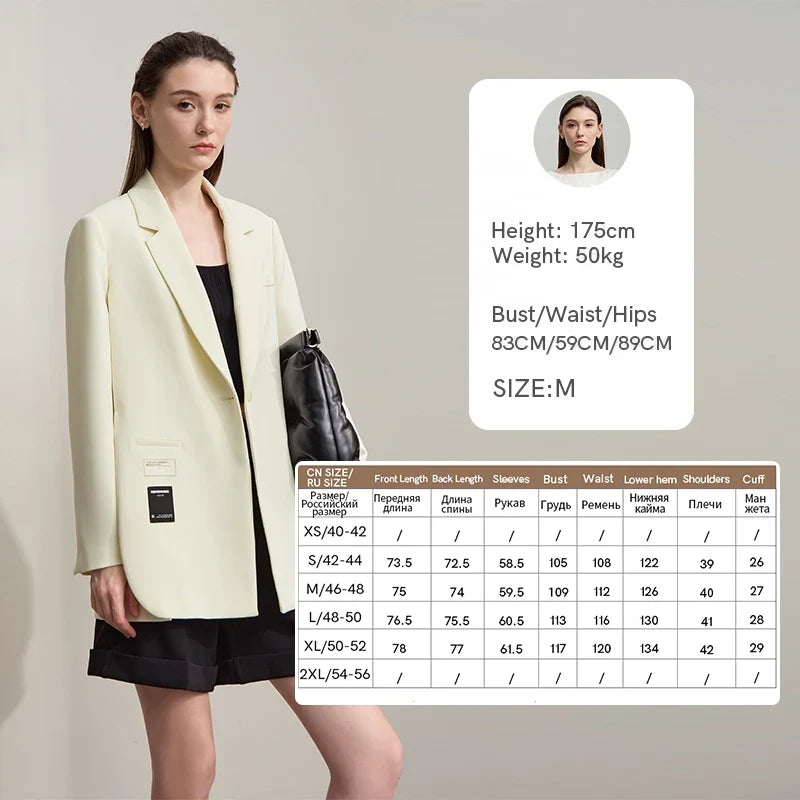 Blazers For Woman 2025 Autumn New Loose Beige Solid Elegant Blazer Ladies Long Sleeves Medium Long Women's Jacket 12553007