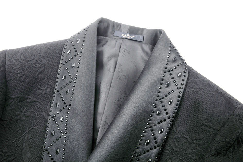 2025 High End Light Luxury Jacquard Hot Diamond Green Fruit Collar Wedding Suits for Men,Black/white Mens Evening Dress 2 Piece