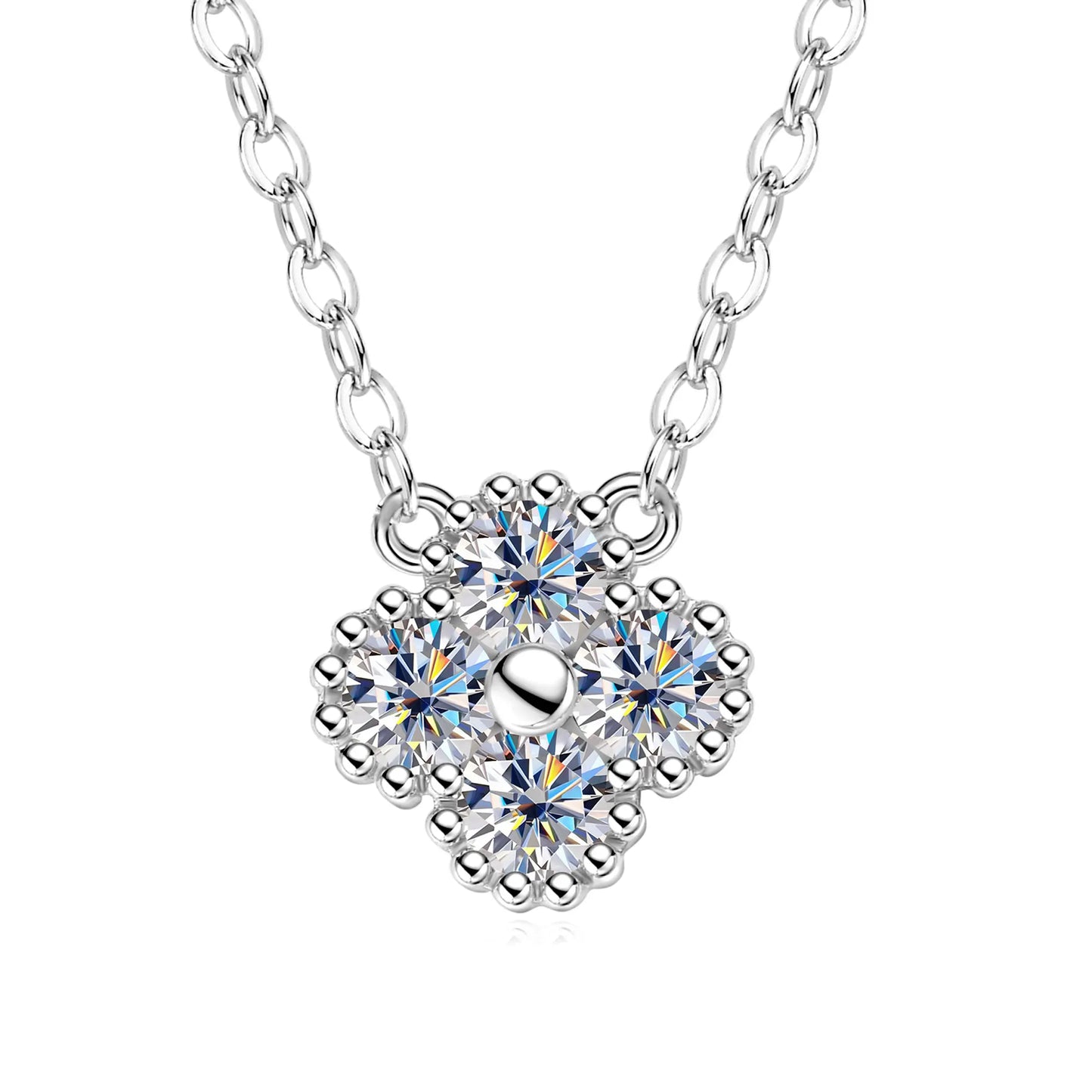 3mm Certified Moissanite Pendant Necklace for Women Classic Clover Flower Neck Chain 100% Pure 925 Silver Chain Charm