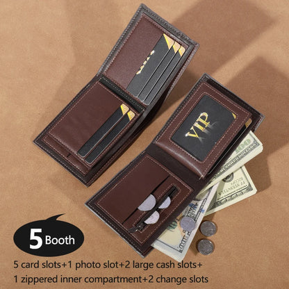 Men's high-capacity leather wallet, small multi slot photo wallet for coins, vintage wallet